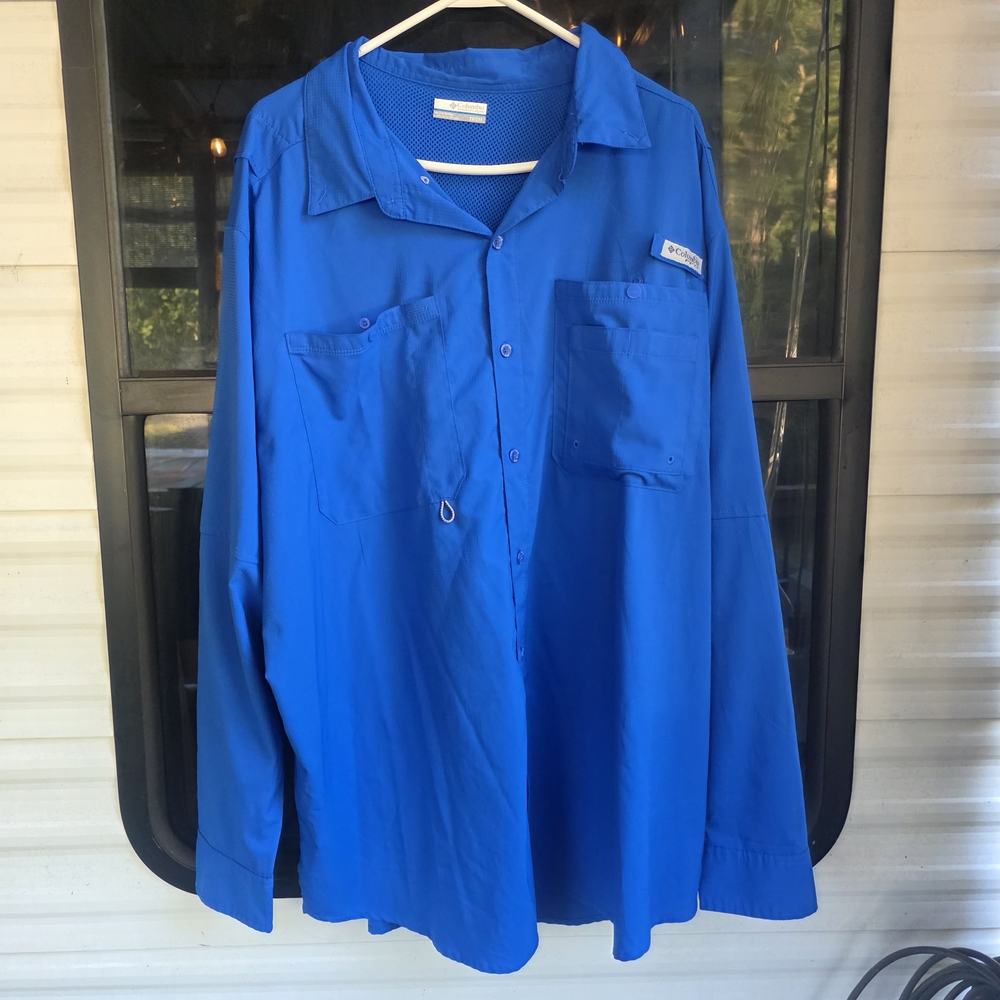 Columbia Bright Blue Button-Up Shirt Long Sleve (XXL)